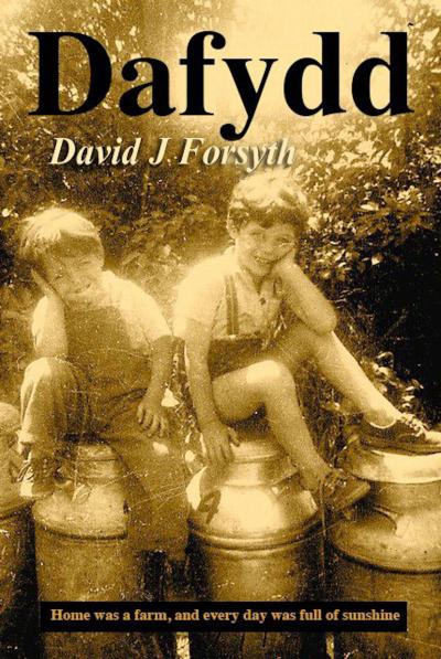 Photo of the author and his brother sitting on milk cans in 1948.