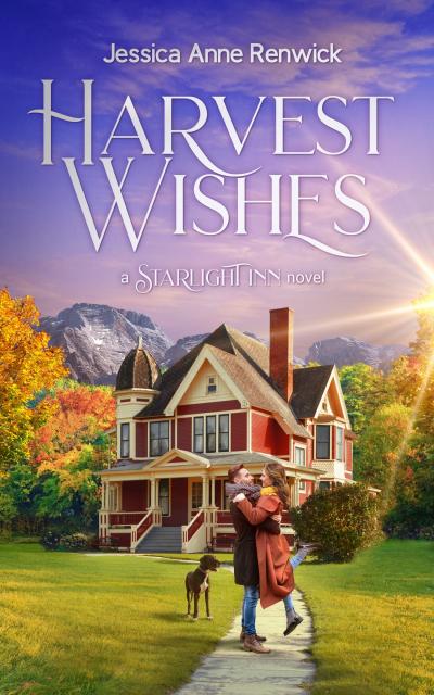 Harvest Wishes. A couple embracing in front of an idyllic inn.