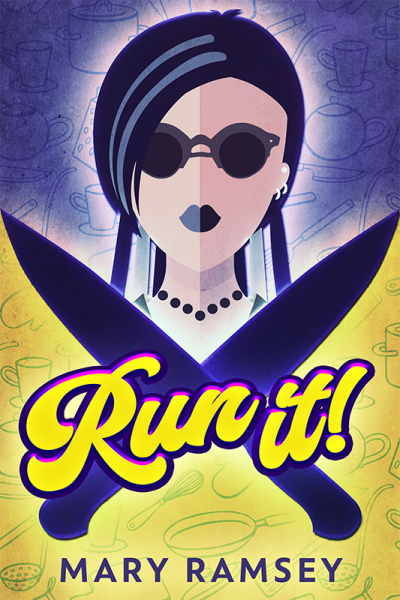 Run It! Book cover. Teenage Rockstar goth with knives