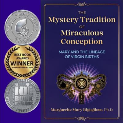 The Mystery Tradition of Miraculous Conception cover with three award stickers, including the Nautilus Book Award