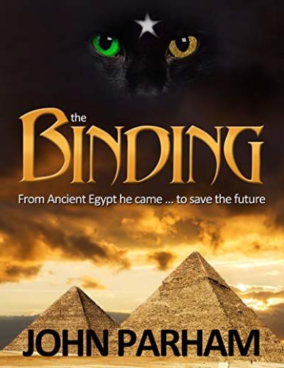 The Binding Volume 1 image of the magic cat Bastet, Egyptian Pyramids and troubled skies.
